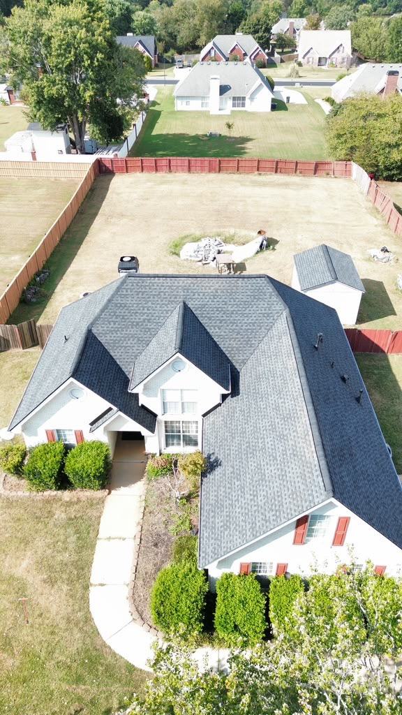 Completed roof replacement by GTM on a Georgia home, seen from above